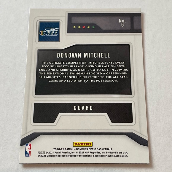 2020-21 DONOVAN MITCHELL T-MINUS Donruss Optic Basketball Card #6 - Picture 2 of 2